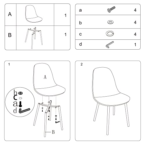 Canglong Dining Kitchen Fabric Cushion Seat Back, Modern Mid Century Living Room Side Chairs With Metal Legs,Set Of 4,Blue #TOP5