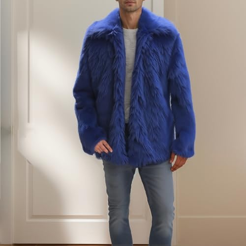 Image of Colf Men's Winter Parka Coat Lapel Faux Fur Jacket | Mens Faux Fur Coat, Long Sleeve, Fluffy Overcoat, Winter Jacket