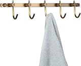 WINCASE Brass Towel Hook Rack, Brushed Brass Wall Hook Rail, Antique Coat Hook Rail Hanger 5 Hooks B