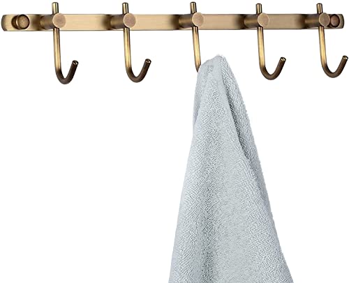 Wincase Brass Towel Hook Rack, Brushed Brass Wall Hook Rail, Antique Coat Hook Rail Hanger 5 Hooks Bathroom Robe Hooks Wall Mounted #TOP8