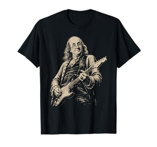 Funny Benjamin Franklin Playing Electric Guitar Rock T-Shirt