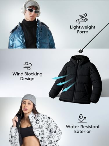Image of Bewakoof Men's Printed Oversized Fit Full Sleeve Stand Collar Nylon Jacket