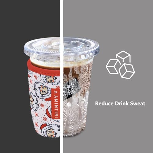 Image of 3 Pack Reusable Neoprene Sleeve for Iced & Hot Drinks, Compatible with Starbucks, Dunkin' Coffee Cup (Santa Claus)