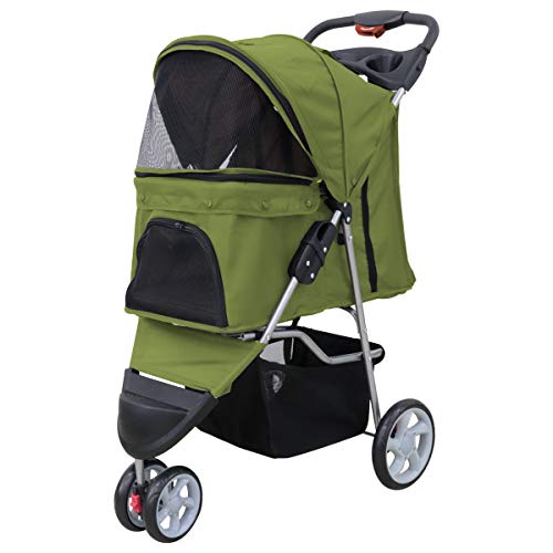 WEIMALL ペットカート 折りたたみ ペット用ベビーカー 3輪 耐荷重10kg 犬 猫 小型犬 中型犬 バギー (オリーブ)