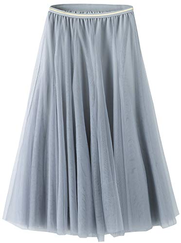 Tulle Skirt for Women Skirts Midi Length Tulle Skirt A-Line Knee Length Skirt High Waist Princess Skirt(One Size,Grey)