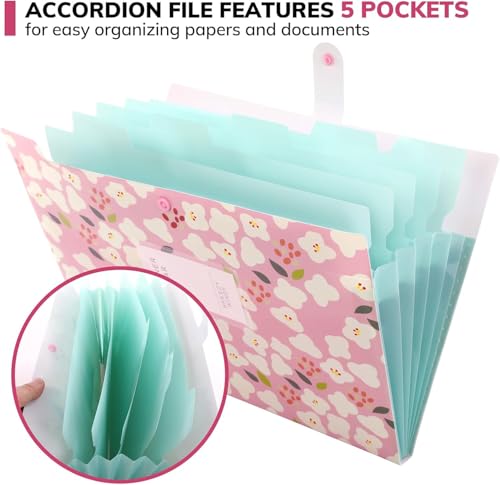 Image of Corslet Expanding 6-Pocket A4 Document Holder with Floral Design - Portable Paperwork Storage for Office, School & Home
