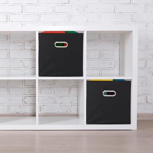 Relaxdays Set of 4 Storage Box, Shelf Baskets, 30 x 30 x 30 cm, Handle Holes, Foldable Organiser Bins, Black, Polyester - Image 2