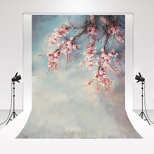 Kate Backdrop Photography 5x7ft/1.5mx2.2m Hand Painted Art Pink Flower Photo Shooting Blue and White Abstract Backdrop for Family Party Microfiber Background for Portraits