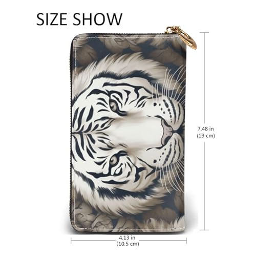 Leather Wallet for Women Men Bifold Wallet Ultra Slim Credit Card Holder White Tiger Head Pattern Ladies Clutch Purse2