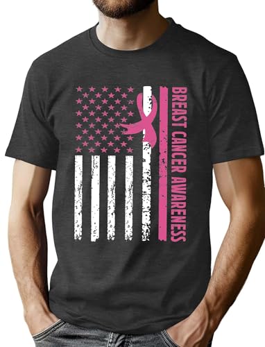 Breast Cancer Shirts for Men: Pink Ribbon Awareness T-Shirt Cancer Fighter Tee Pink October Short Sleeve Tops