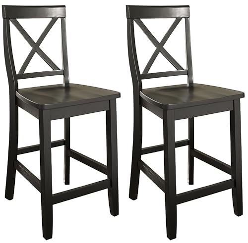 Crosley-Furniture-X-Back-Wood-Counter-Height-Bar-Stools-Set-of-2-Black-24-inch Crosley Furniture X Back Wood Counter Height Bar Stools Set of 2 Black 24 inch