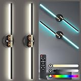 NoeiiT Battery Operated Wall Sconce with 360°DIY Independently Rotate Lamp,Wireless Magnetic Wall Lights with Remote,Timer,Dimmable 3000K-6500K,RGB Wall Sconces Decor for Bedroom,Living Room10000mAh