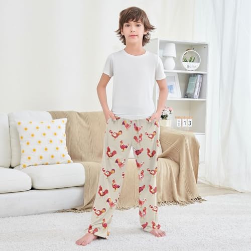 ZZXXB Retro Cocks Print Boys Long Pants Soft Trousers Elastic Waist Kids Lounge Bottoms with Pockets S-XL 5