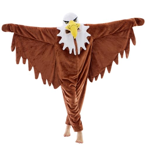 JUOLOET Unisex Adult Onesie Pajamas Eagle Animal One Piece Snug Fit Halloween Costume Sleepwear HomewearBrown Eagle X-Large