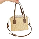 Gyios Borsa Paglia Sacca da Spiaggia Intrecciata di Paglia Estiva Rattan Ladies Pugno da Polso da Polso da Polso da Donna Maneggiano Il Secchio Femminile-Marrone