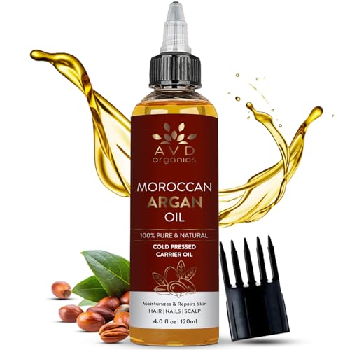 Image of AVD Organics Argan Oil for Hair 120ml - 100% Pure & Natural Moroccan Argan Oil for Adult Hydration, Nourishing, Strengthening, Curly, Frizzy, Dry, Damaged Hair,Face, Skin, Scalp & Nails - (4.05 fl oz)