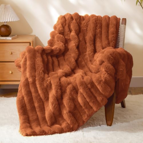 Image of BEDELITE Faux Fur Throw Blanket for Couch, 770GSM, 60 inch x 80 inch, Burnt Orange