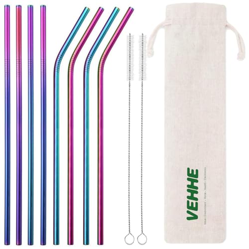 VEHHE Metal Straws Drinking Straws 10.5" Stainless Steel Straws R...