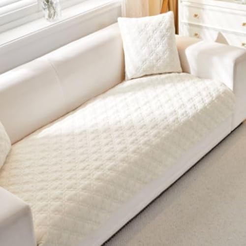 Image of HOMETHREADS Innovative Premium Velvet Sofa Cover Mat with PVC Backing for Non-Slip Comfort | (White Clubs, 2 Seater Small | 70x120cm)