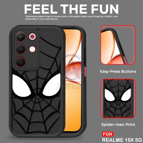 Image of AESTMO Back Case Cover for Realme 15X / C85 5G Cover | Spidey Face Mask Design | Silicone Case | Full Body Protection | Camera Protection Back Cover for Realme 15X / C85 5G (Black)