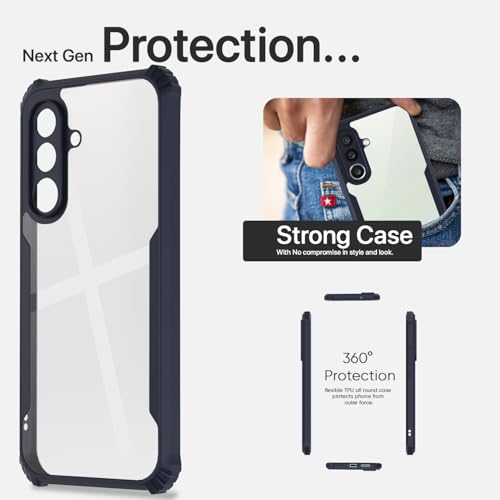 Image of Pikkme Back Cover for Samsung Galaxy M56 5G | Ultra Hyrbid | Full Camera Protection | Raised Edge | Crystal Clear Transparent Bumper Case (Blue)
