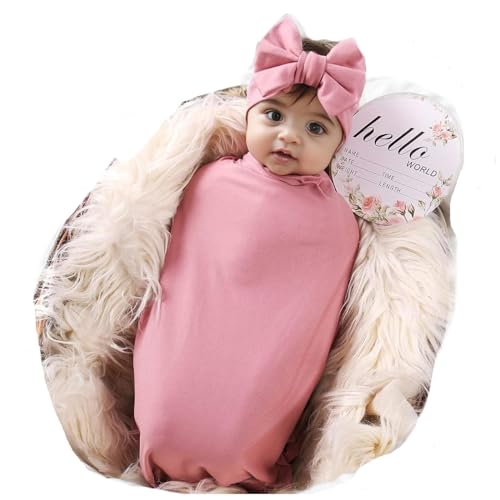 Image of Galabloomer Newborn Receiving Blanket Headband Set Baby Flower Swaddle