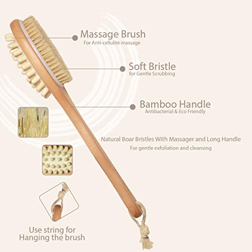 Rustic Rituals Wooden Double-sided Bath Brush With Massager and Long Handle | Dry Brushing Removes Dead Skin, Treats Cellulite & Stimulates Blood Flow - Image 2