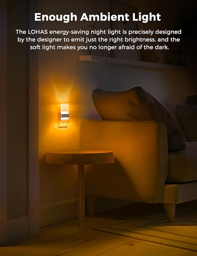Image of L LOHAS LED Night Light, Amber Night Lights Plug into Wall, Dusk-to-Dawn | Decorative Night Light, 0-100LM Dimmable Nightlights, Wall Sconce-Style Acrylic Nitelight for Bathroom, Hallway,Gift