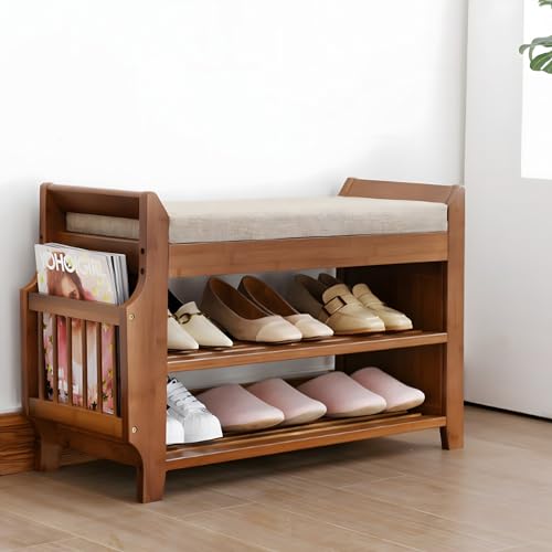 Banc à chaussures en bambou à 3 niveaux pour entrée et chambre