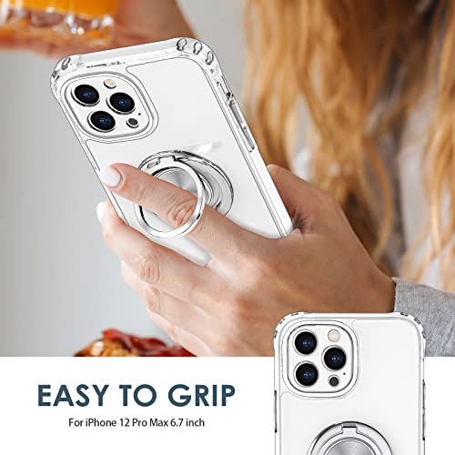 Hython Case For Iphone 12 Pro Max Case With Ring Stand, Clear Body With 360° Rotatable Ring Holder Magnetic Kickstand [Camera Protection], Anti-Scratch Hard Pc Shockproof Protective Phone Cases, Clear #TOP2