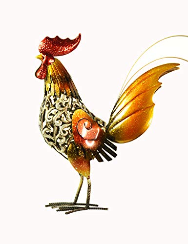Amoy-Art Metallo Gallina Statua Figurina Scultura Decorazione per Casa Regali Fatti a Mano Souvenirs Vernice Sicura per Bambini Confezione Regalo Polyresin Argento 40cmH