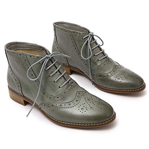 Image of Mona flying Women's Leather Brogue Ankle Boots Low Heel Oxford Booties
