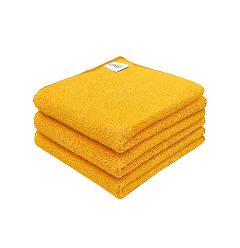 Image of SOFTSPUN Microfiber Cleaning Cloths, 3pcs 30x30cms 340GSM Orange! Highly Absorbent, Lint and Streak Free, Multi -Purpose Wash Cloth for Kitchen, Car, Window, Stainless Steel, Silverware.