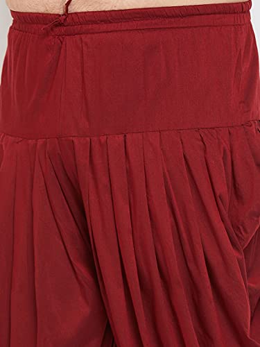 Image of VASTRAMAY Men's Silk Blend Solid Plus Kurta And Dhoti Set - Classic Ethnic Attire for Cultural Celebrations | Curved Hem Kurta With Contrast Cowl Dhoti Set