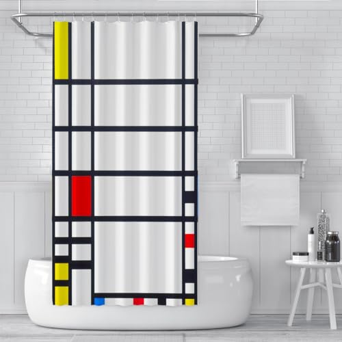 Rideau de douche imperméable à motif géométrique abstrait avec crochets - 3