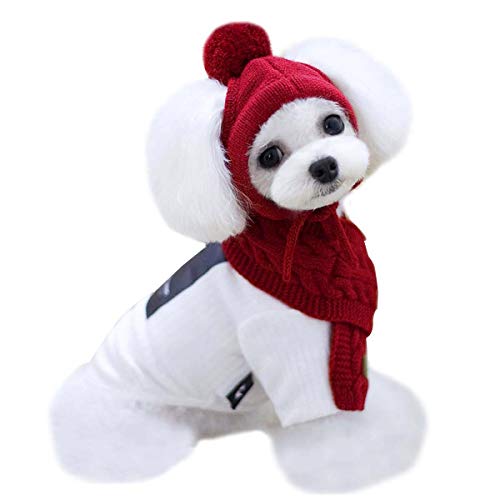 Van Caro Knitted Doggie Scarf And Hat Set Puppy Dogs Cats Lovely Fall Winter Outfits (Red) #TOP11