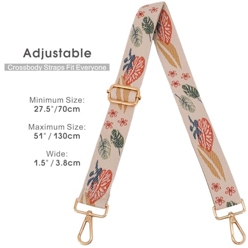 Image of Replacement Purse Strap Shoulder Strap Adjustable Crossbody Strap for Women Crossbody Wide Shoulder Bag, Khaki Leaves-gold Hardware, 28-51 inches x 1.5 inches