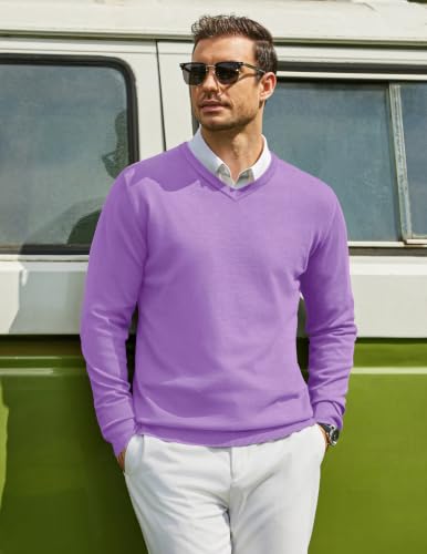 Image of COOFANDY Mens Casual V Neck Sweater Knit Slim Fit Long Sleeve Pullover Top