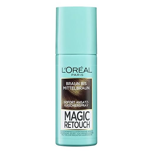 L'Oréal Paris Ansats kashmirspray utan ammoniak, tvättbar hårfärg, magisk retouch fastsättningsspray brun till medelbrun, 1 x 75 ml