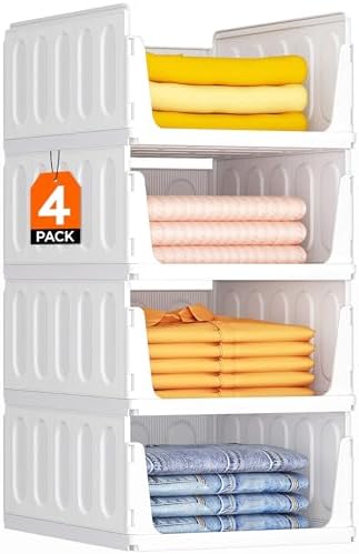 Lifewit 4er Set Stapelbare Kleiderschrank Organizer 42 cm Tief | Ausziehbar Kunststoff Ordnungssystem für Schrank & Einlegeböden, Würfelregale für T-Shirt, Küche, Wohnmobil