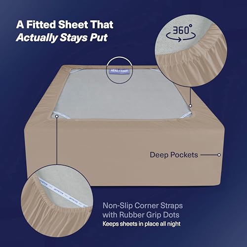 Kickoff Viscose Bamboo Sheets Twin Size 3-pc 100% Organic Bamboo Viscose Bed Cooling Sheets Twin Size Set Cool Bedding for hot Sleepers Sheet, Flat, Fitted, Pillowcase (Iced Latte, T)