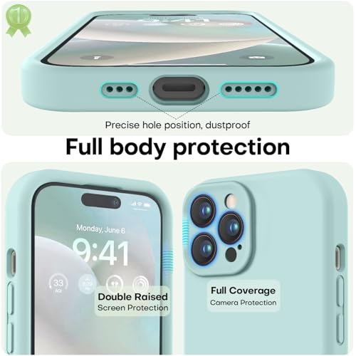 Image of LOVE 3000 Designed for iPhone 14 Pro Max Case, Premium Silicone with [Soft Anti-Scratch Microfiber Lining] Shockproof Protective Phone Case for Men Women Girls 6.7 inch, Mint