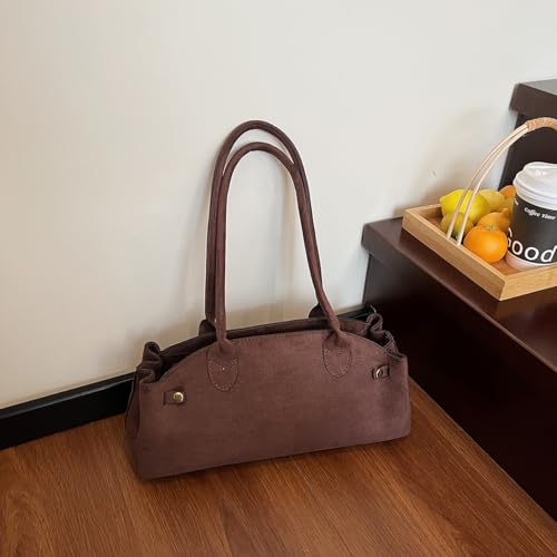 Faux Suede Shoulder Bags for Women Brown Purse 2025 Fall Bag Rectangle Handbag Small Tote Purse3