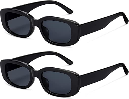 Retro Rectangle Sunglasses for Women Men Small Square Frame Sun Glasses 2 Pack-image-6
