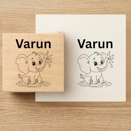 Image of Kunya Personalised Book Stamp with Your Name(3.5 cm Dia), customised for Stamping Books for Readers, Great Gift for booklovers, Kids, Teachers (Baby Eleplant)