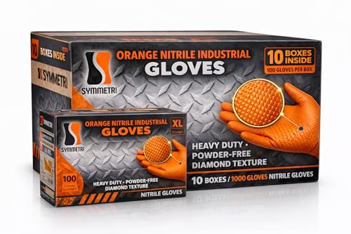 AroCare 8 Mil Orange Nitrile Gloves, Diamond Grip, Powder-Free, Latex-Free, Large, 1000/Case