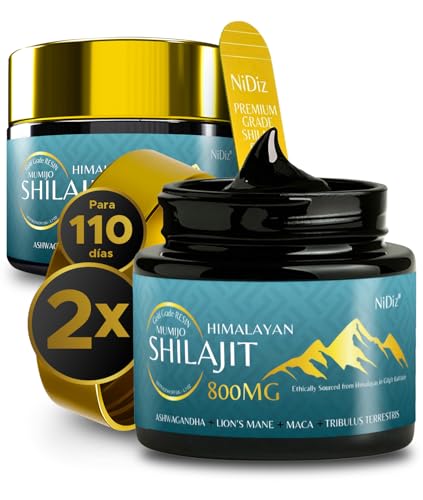 100% Shilajit Puro del Himalaya Original 800MG, Hierbas Ayurvédicas 5 en 1, Probada en Laboratorio en Europa, 2x50g (Total 100g)