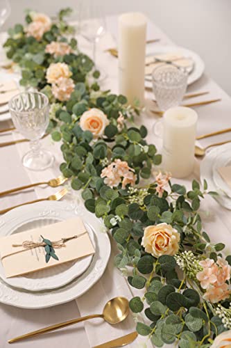 Serra Flora 6Ft Artificial Flowers Eucalyptus Garland With Roses Flower Vine Greenery Garland Hanging Plant For Wedding Party Arch Table Arrangement Indoor Outdoor Backdrop Wall Decor (Champagne) #TOP4