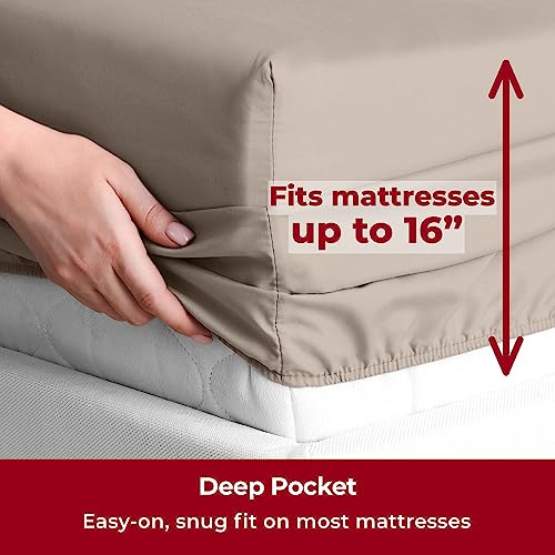 Image of Mellanni Split King Sheets Set - 5 PC Iconic Collection Bedding | Hotel Luxury, Extra Soft, Cooling Bed Sheets - Wrinkle, Fade, Stain Resistant (Split King, Tan)