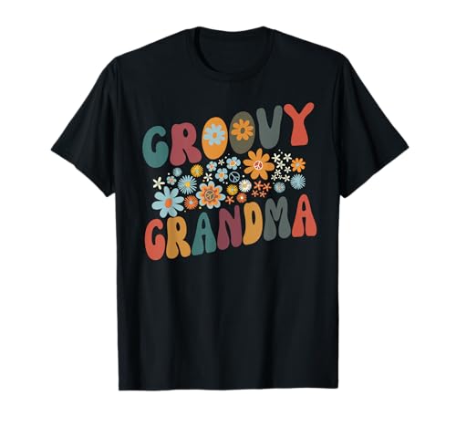 Groovy Grandma Retro Colorful Flowers Design Grandmother T-Shirt Small